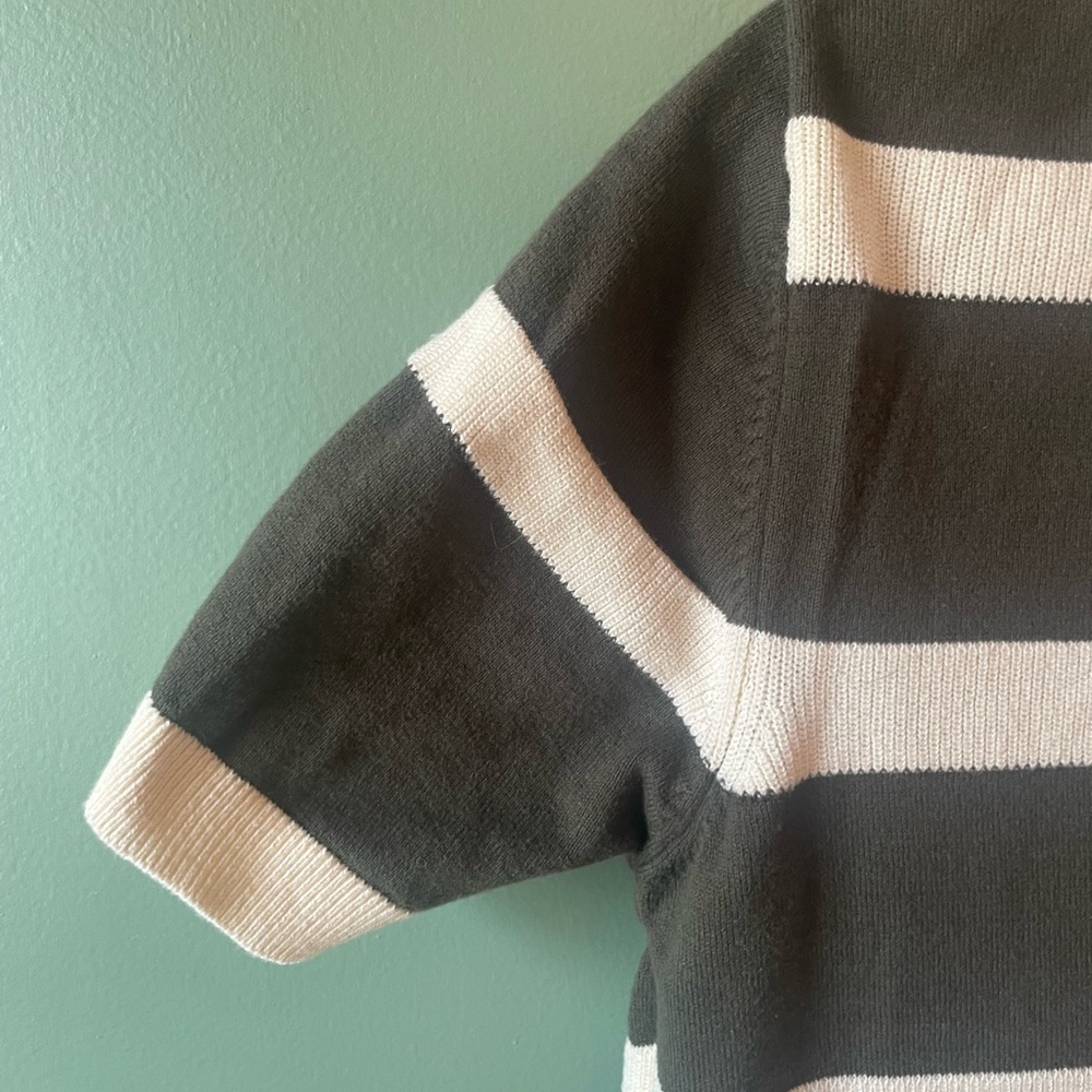 ZARA Men’s Green and Cream Striped Polo Shirt - Picture 6 of 8
